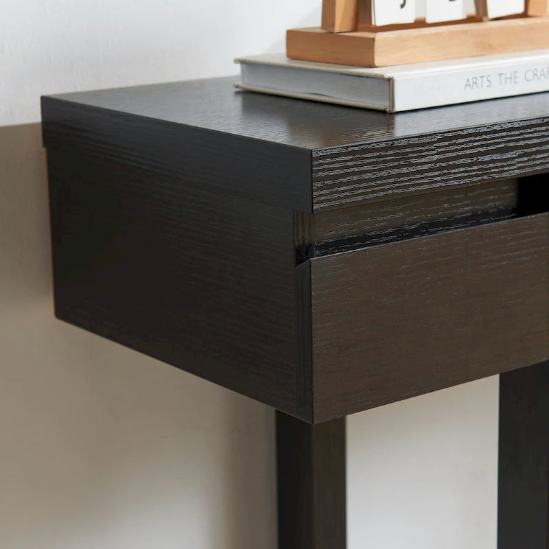 Tavolo Consolle in Legno Espresso con Cassetto e Ripiano Aperto, 1 Persona