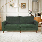 Divano a due posti in ciniglia con braccioli quadrati, porte USB, colore beige / nero / verde / caramello, 2 posti