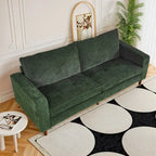 Divano a due posti in ciniglia con braccioli quadrati, porte USB, colore beige / nero / verde / caramello, 2 posti