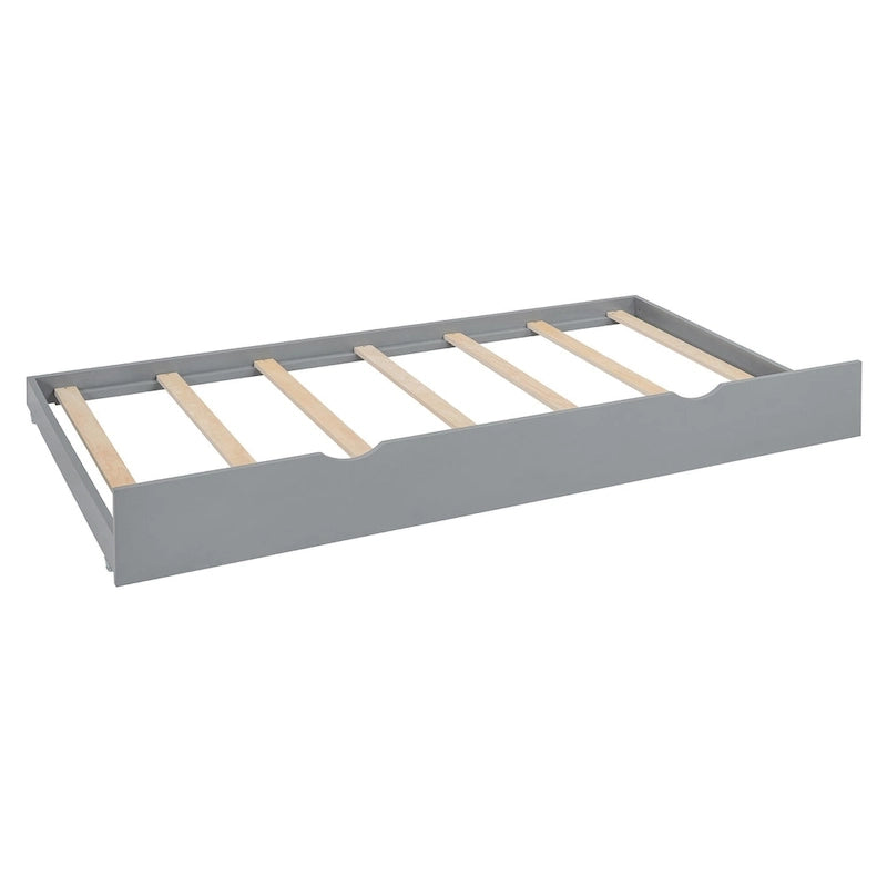 Letto a una piazza e mezzo bianco con letto estraibile singolo, letto contenitore in legno con ripiano e armadietto, per 2 persone