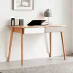 Scrivania in legno di faggio naturale, 120 cm, 2 cassetti, monoposto
