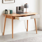 Scrivania in legno di faggio naturale, 120 cm, 2 cassetti, monoposto