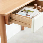 Scrivania in legno di faggio naturale, 120 cm, 2 cassetti, monoposto