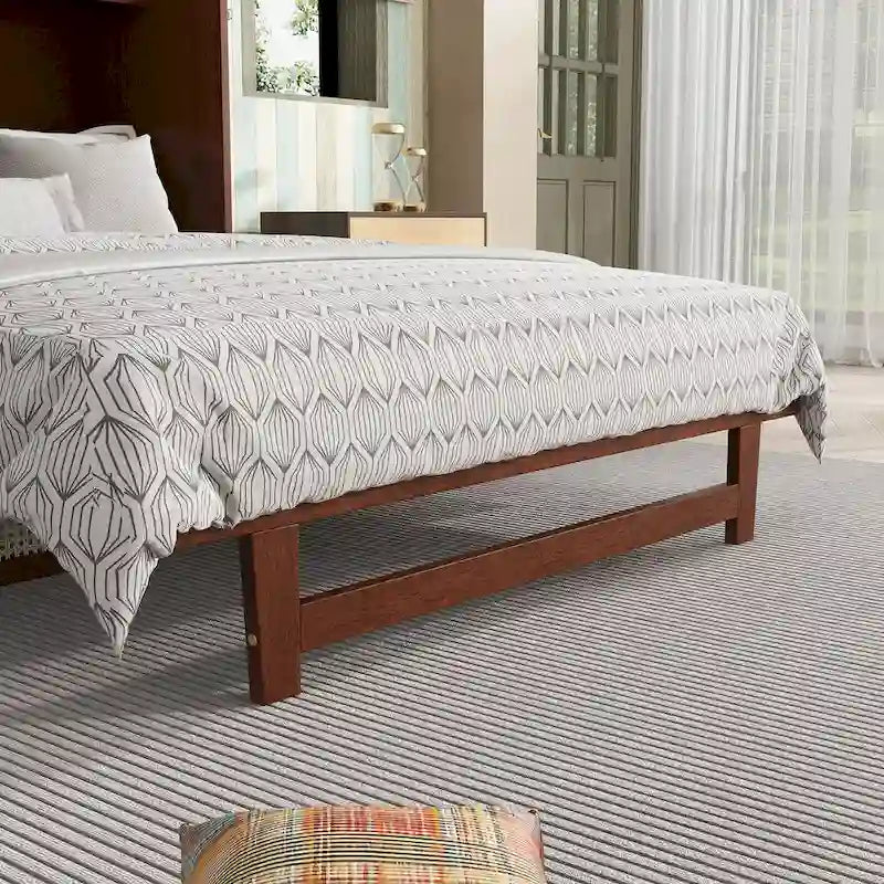 Letto a scomparsa matrimoniale noce/espresso con rattan e cassetto portaoggetti, per 1-2 persone
