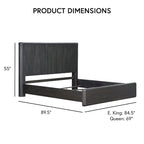 Struttura letto nera moderna con pannelli a coste per 2, Queen/King