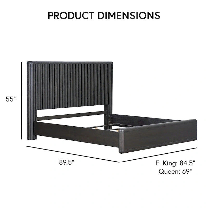 Struttura letto nera moderna con pannelli a coste per 2, Queen/King