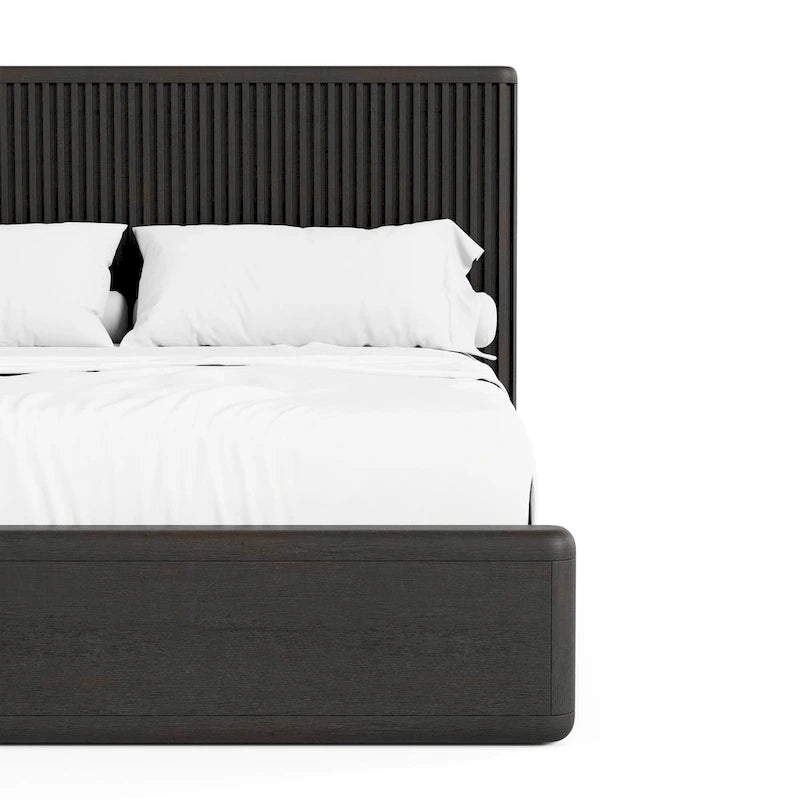 Struttura letto nera moderna con pannelli a coste per 2, Queen/King