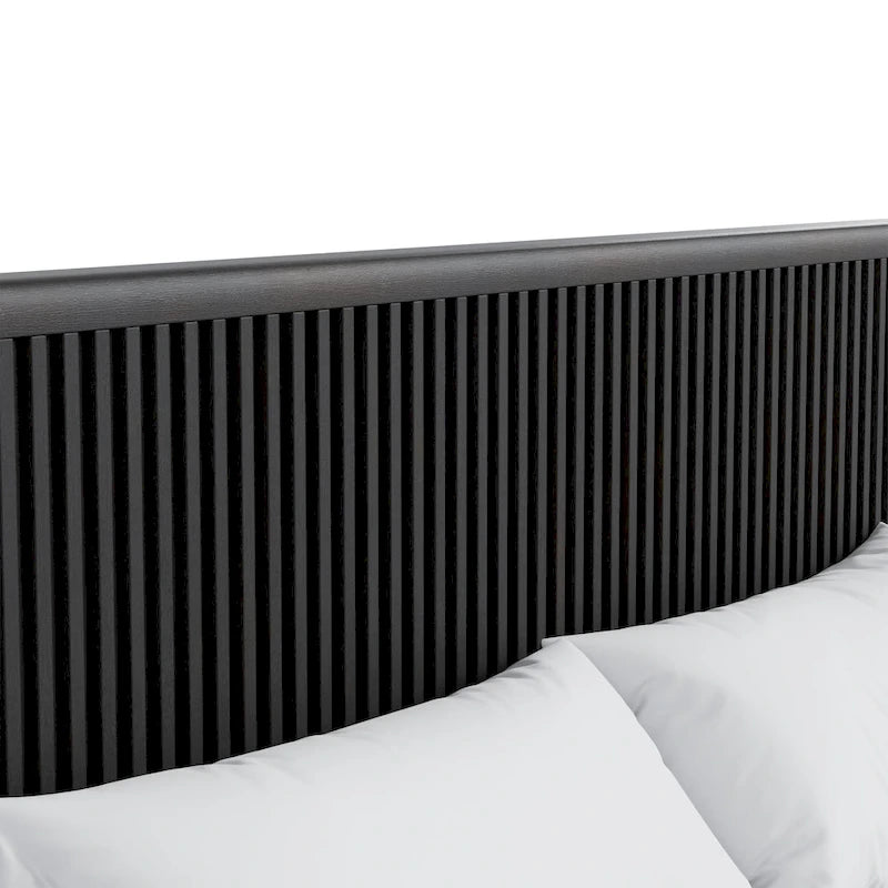 Struttura letto nera moderna con pannelli a coste per 2, Queen/King