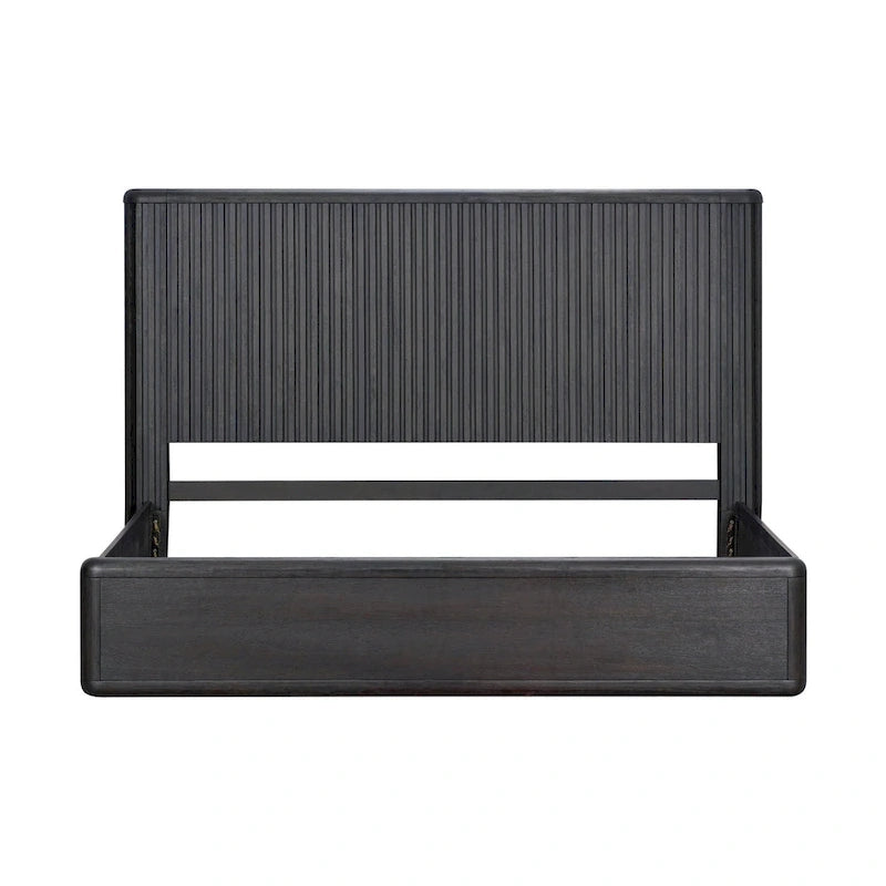 Struttura letto nera moderna con pannelli a coste per 2, Queen/King