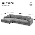 Divano componibile a L in velluto a coste grigio con chaise longue, portabicchieri e porte USB, 3-4 posti a sedere