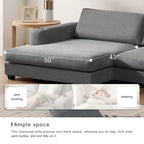 Divano componibile a L in velluto a coste grigio con chaise longue, portabicchieri e porte USB, 3-4 posti a sedere