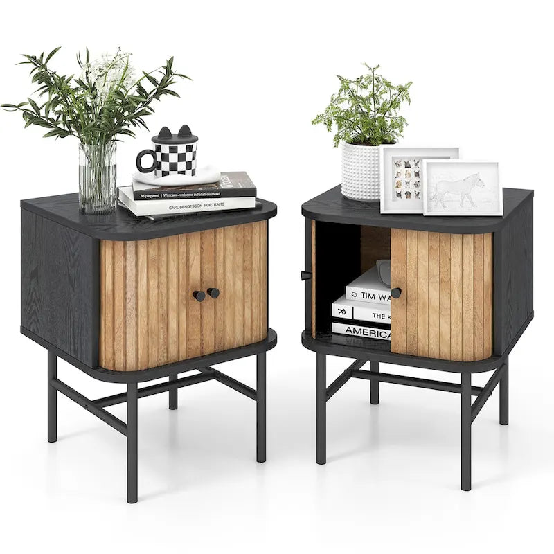 Gymax Set of 2 Nightstand Compact Modern End Side Table with Sliding