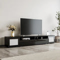 Mobile TV in Rattan Sintetico Nero con LED 16 Colori, Adatto per TV Fino a 90", Montaggio per 2 Persone