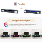 Mobile TV in Rattan Sintetico Nero con LED 16 Colori, Adatto per TV Fino a 90", Montaggio per 2 Persone