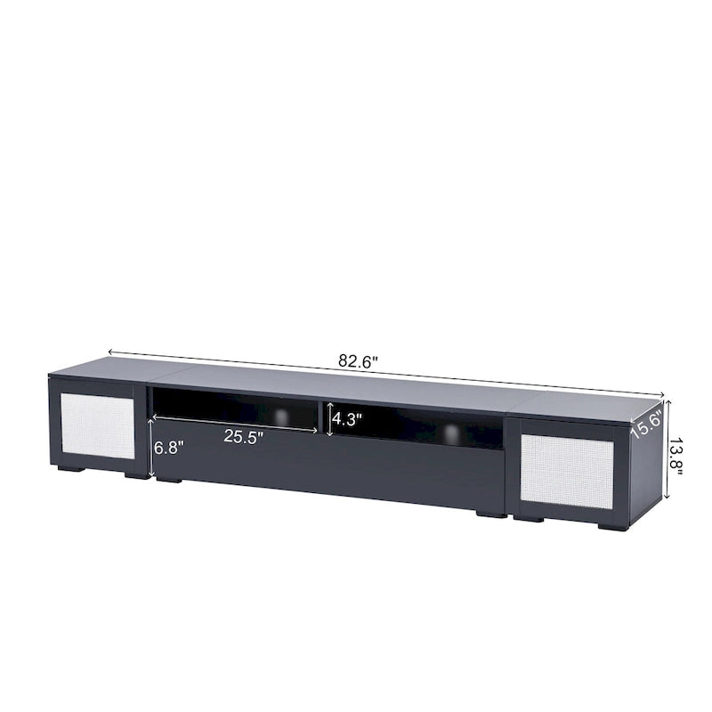Mobile TV in Rattan Sintetico Nero con LED 16 Colori, Adatto per TV Fino a 90", Montaggio per 2 Persone