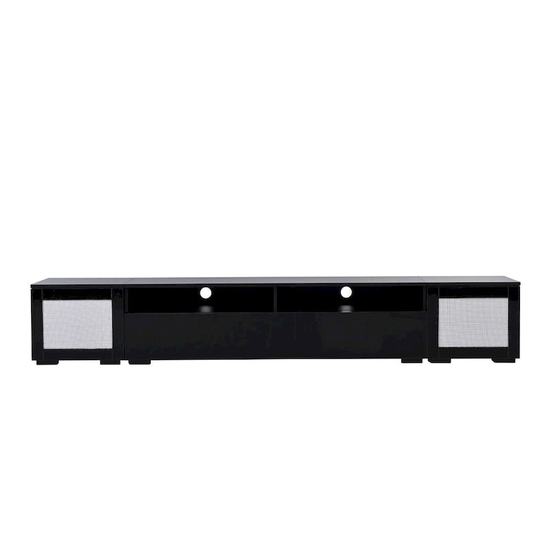Mobile TV in Rattan Sintetico Nero con LED 16 Colori, Adatto per TV Fino a 90", Montaggio per 2 Persone