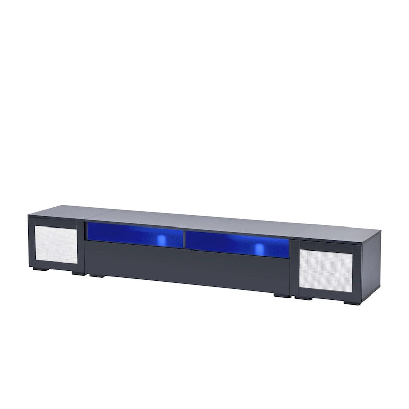 Mobile TV in Rattan Sintetico Nero con LED 16 Colori, Adatto per TV Fino a 90", Montaggio per 2 Persone