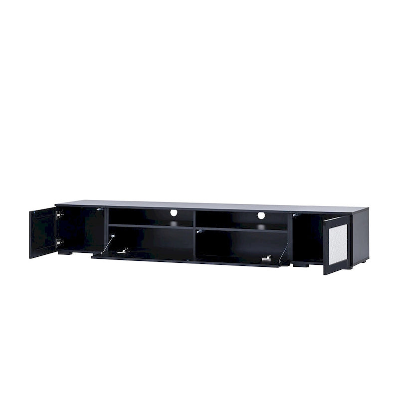 Mobile TV in Rattan Sintetico Nero con LED 16 Colori, Adatto per TV Fino a 90", Montaggio per 2 Persone