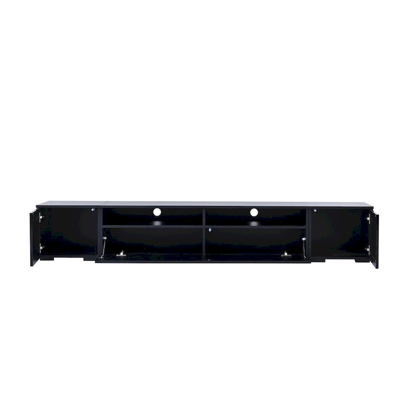 Mobile TV in Rattan Sintetico Nero con LED 16 Colori, Adatto per TV Fino a 90", Montaggio per 2 Persone