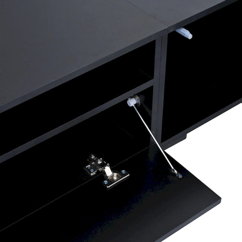 Mobile TV in Rattan Sintetico Nero con LED 16 Colori, Adatto per TV Fino a 90", Montaggio per 2 Persone