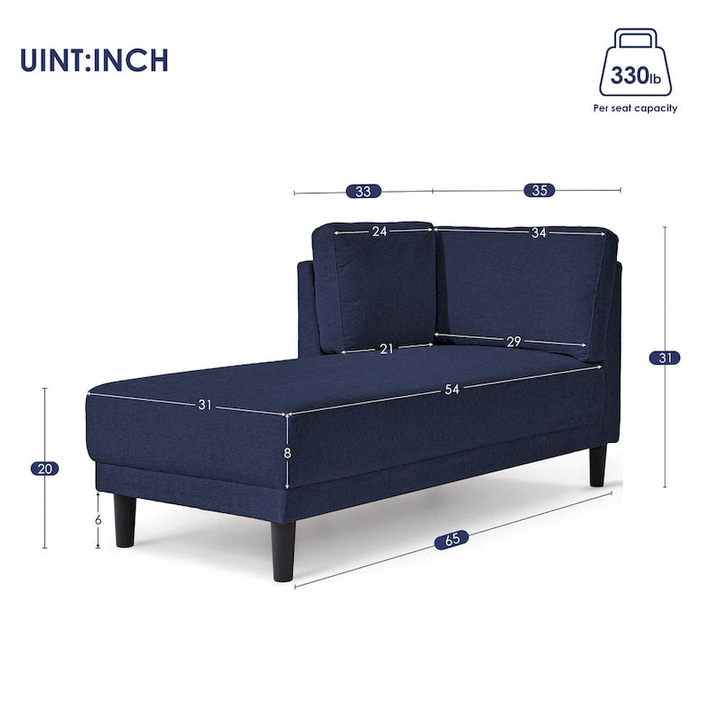 Chaise longue angolare in poliestere blu/grigio/giallo, 1–2 posti