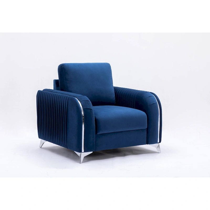 Poltrona in velluto blu, stile contemporaneo, 1 posto