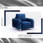 Poltrona in velluto blu, stile contemporaneo, 1 posto