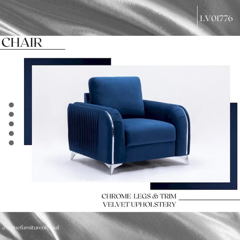 Poltrona in velluto blu, stile contemporaneo, 1 posto