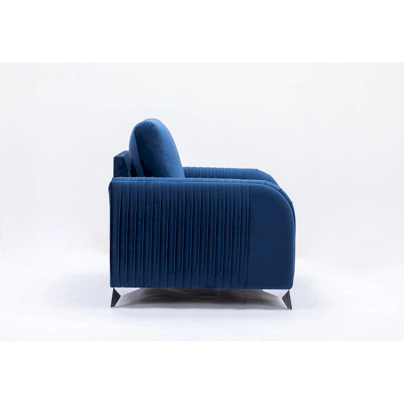 Poltrona in velluto blu, stile contemporaneo, 1 posto