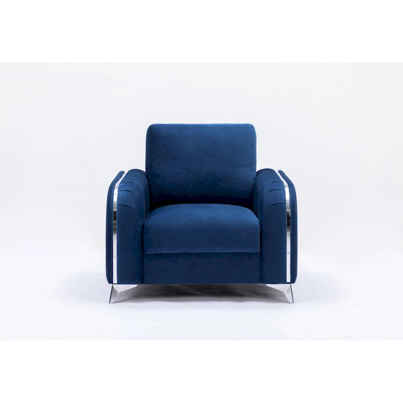 Poltrona in velluto blu, stile contemporaneo, 1 posto