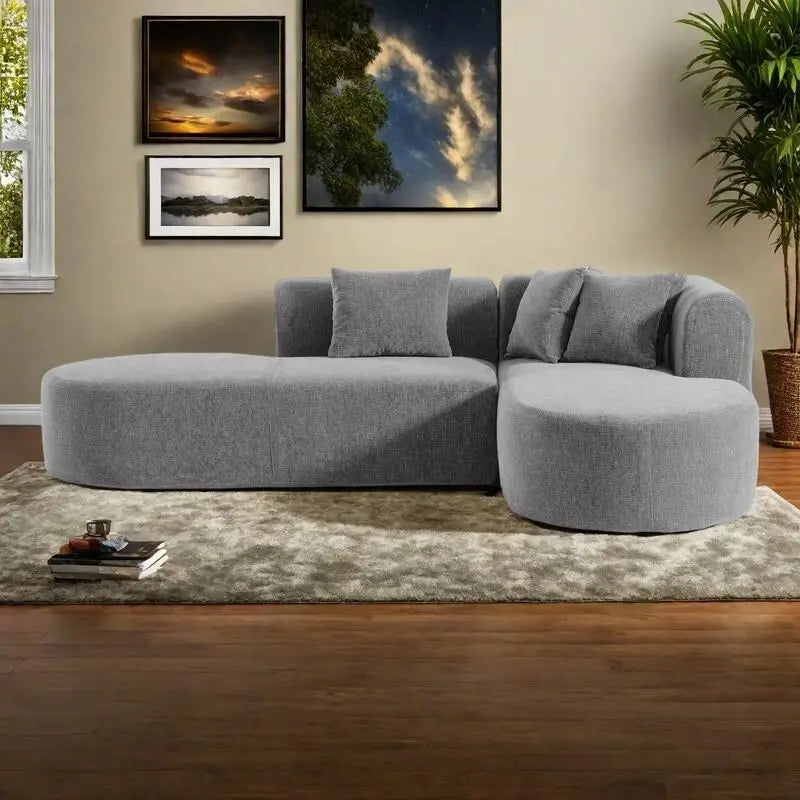 Divano angolare curvo a 4 posti in ciniglia beige/grigio