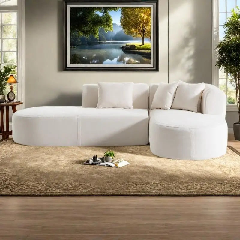 107.5  Polyester 4-Seat Corner Sofa with Curved Design & Wide Stitching