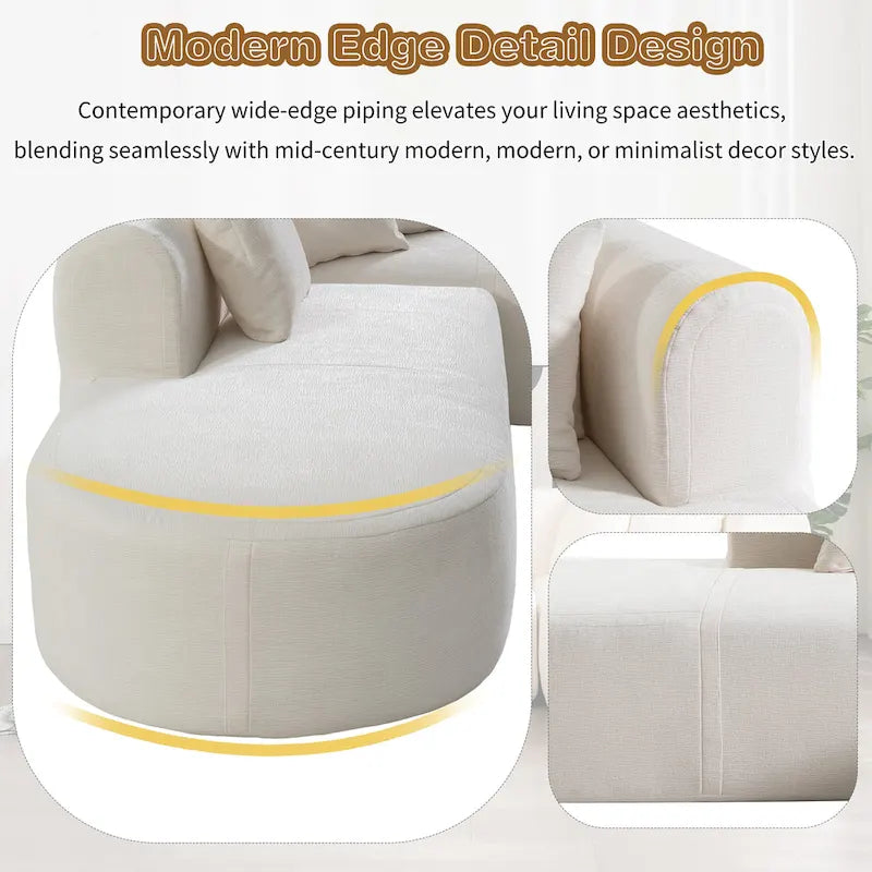 Divano angolare curvo a 4 posti in ciniglia beige/grigio