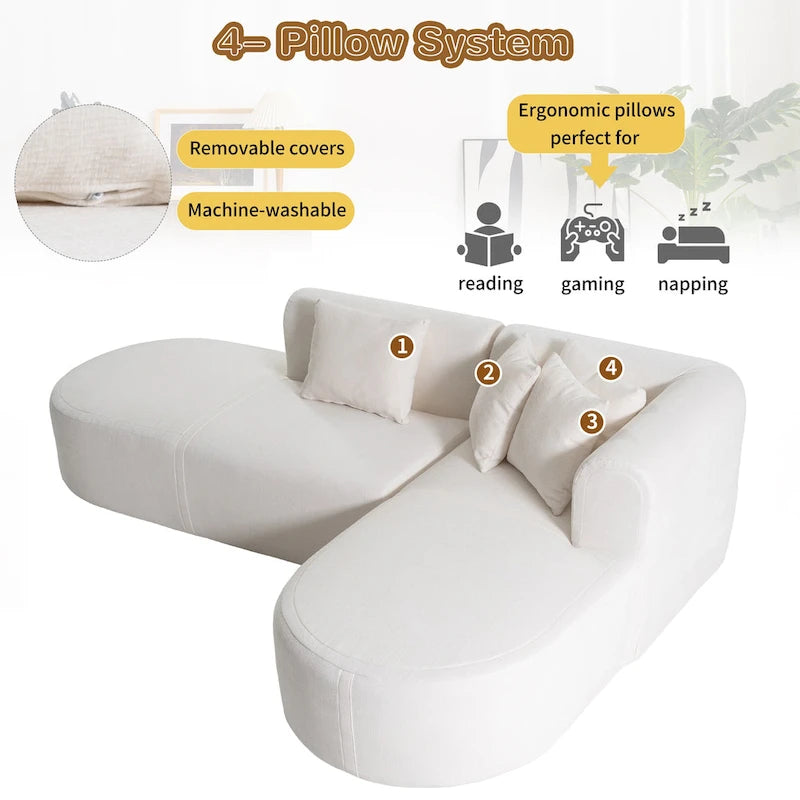 Divano angolare curvo a 4 posti in ciniglia beige/grigio
