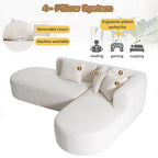 Divano angolare curvo a 4 posti in ciniglia beige/grigio
