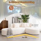 Divano angolare curvo a 4 posti in ciniglia beige/grigio