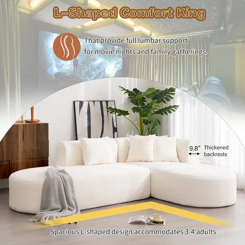 Divano angolare curvo a 4 posti in ciniglia beige/grigio
