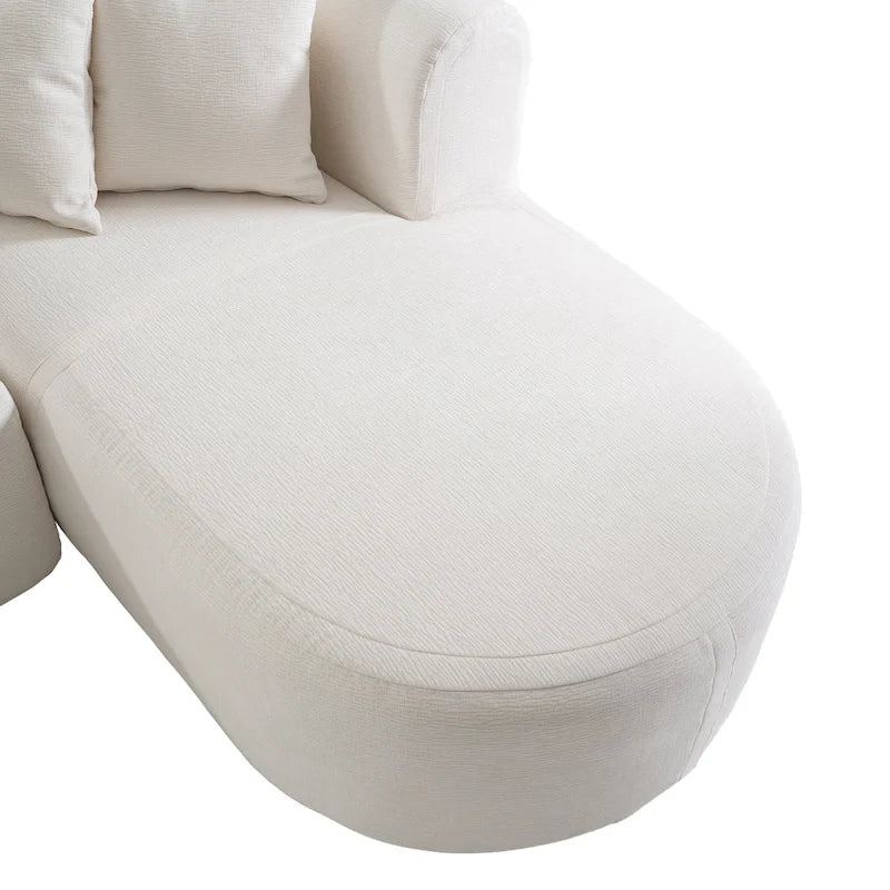 Divano angolare curvo a 4 posti in ciniglia beige/grigio