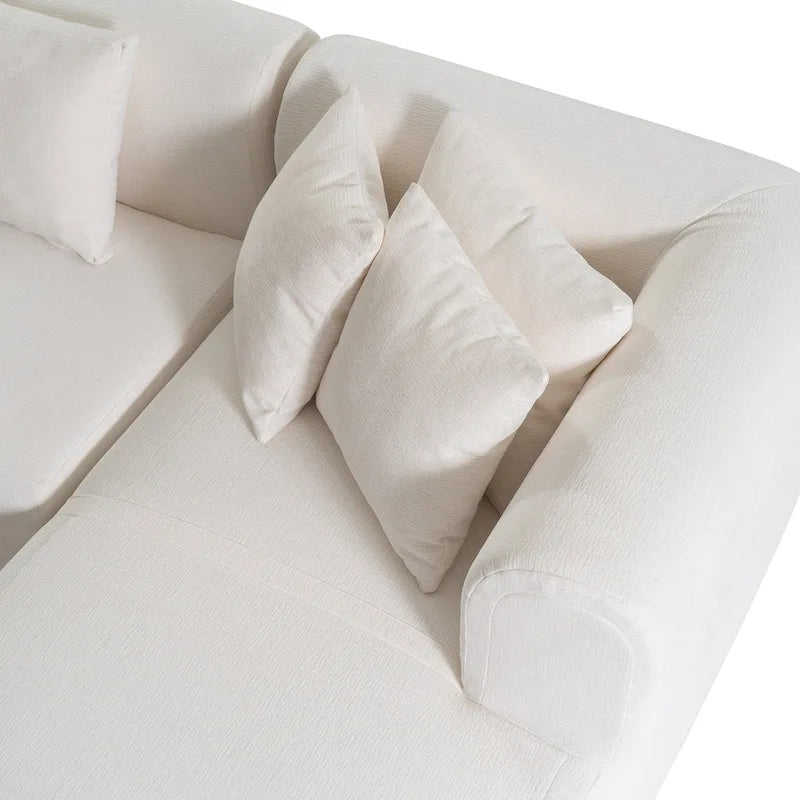 Divano angolare curvo a 4 posti in ciniglia beige/grigio