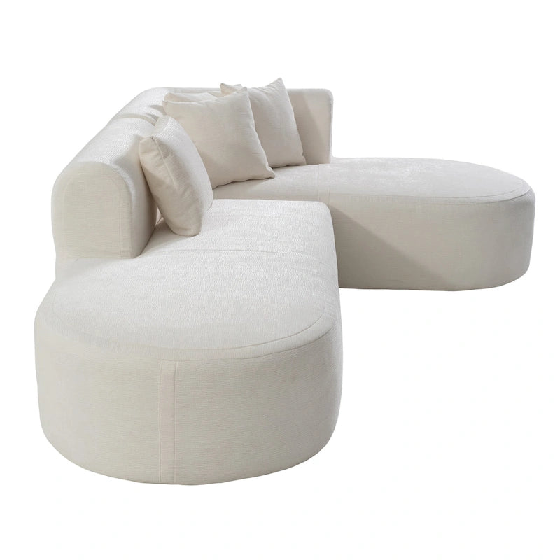 Divano angolare curvo a 4 posti in ciniglia beige/grigio