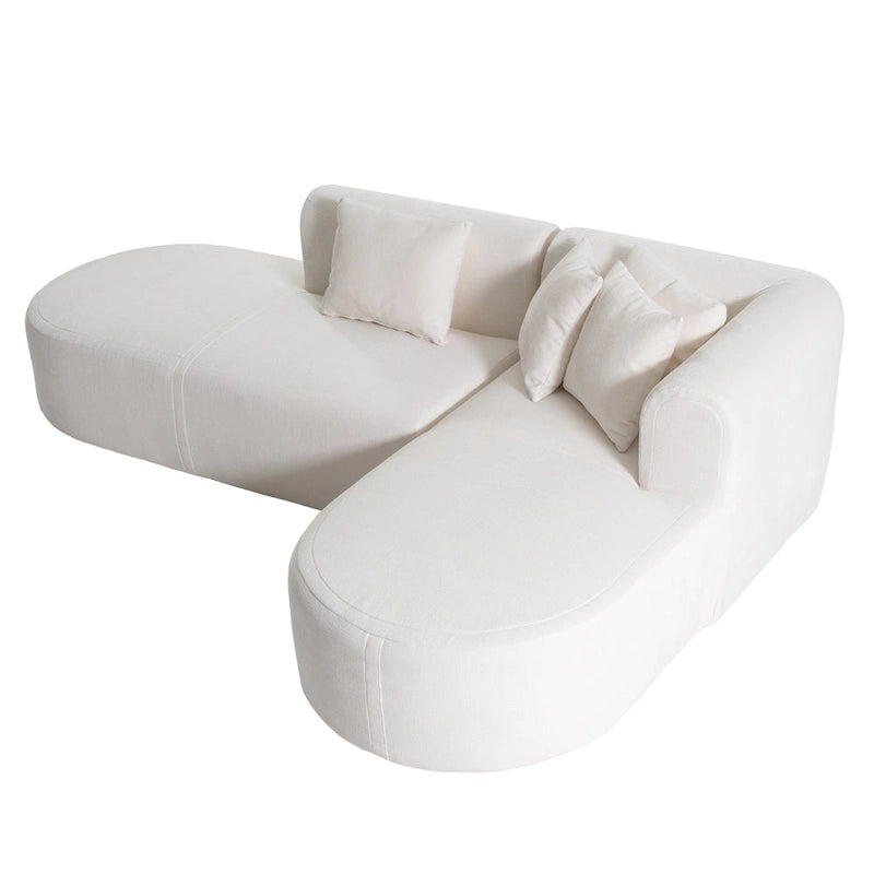 Divano angolare curvo a 4 posti in ciniglia beige/grigio