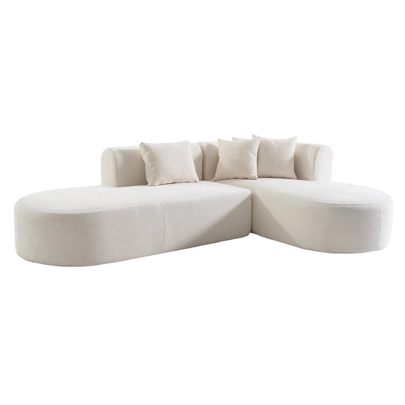 Divano angolare curvo a 4 posti in ciniglia beige/grigio