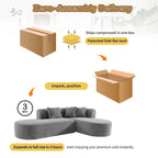 Divano angolare curvo a 4 posti in ciniglia beige/grigio
