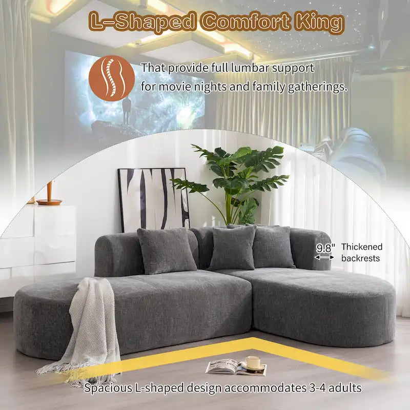 Divano angolare curvo a 4 posti in ciniglia beige/grigio