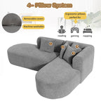 Divano angolare curvo a 4 posti in ciniglia beige/grigio