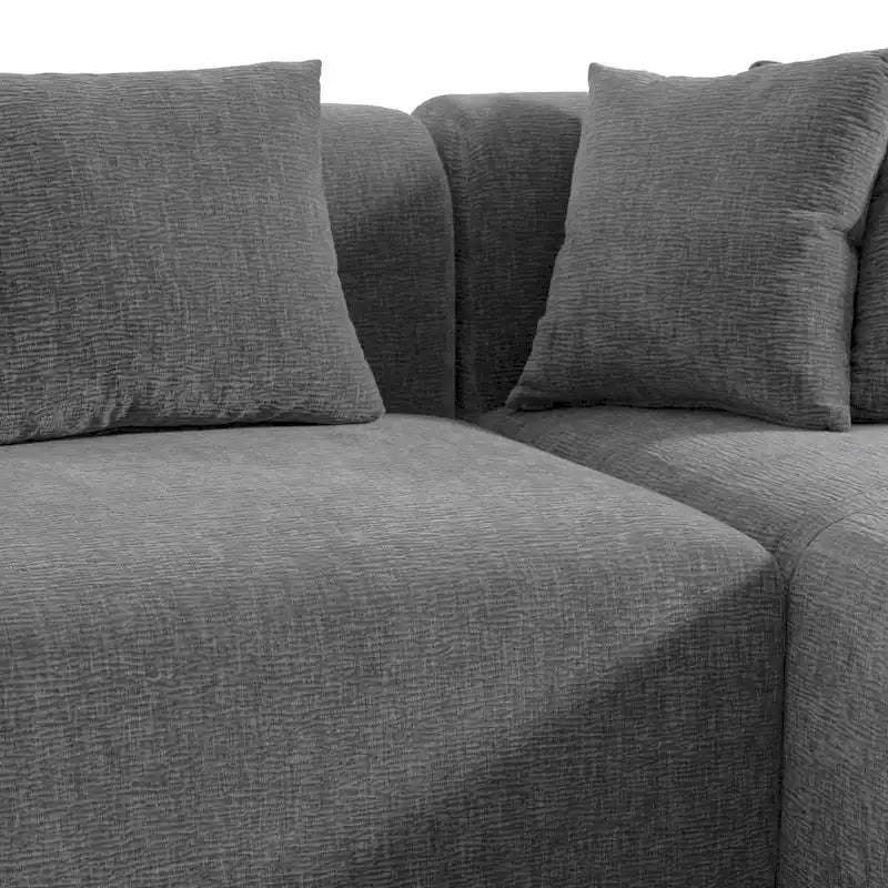 Divano angolare curvo a 4 posti in ciniglia beige/grigio