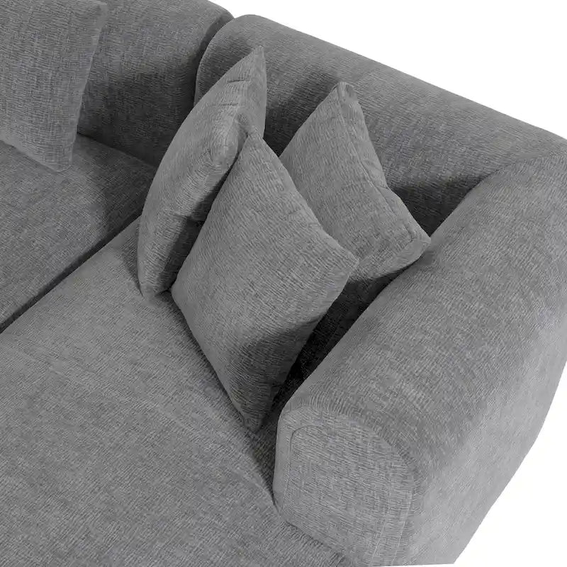 Divano angolare curvo a 4 posti in ciniglia beige/grigio