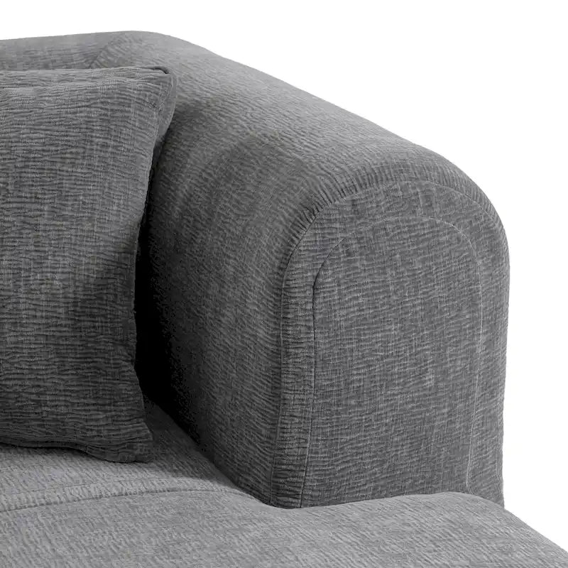 Divano angolare curvo a 4 posti in ciniglia beige/grigio