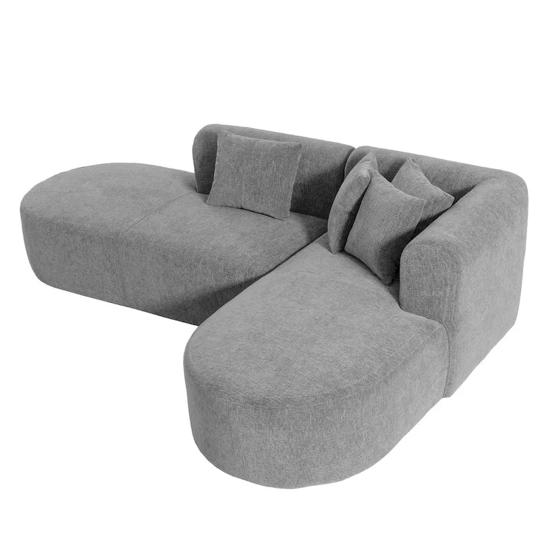 Divano angolare curvo a 4 posti in ciniglia beige/grigio