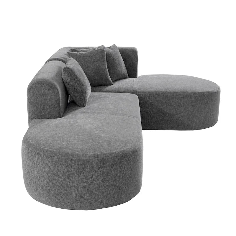 Divano angolare curvo a 4 posti in ciniglia beige/grigio